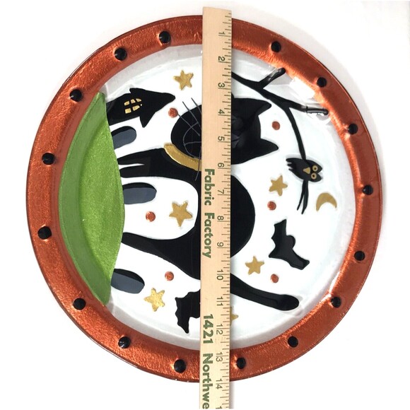 Large Halloween Black Cat Glass Platter Plate Artist Fused Painted Glass 14" EUC - Picture 10 of 10